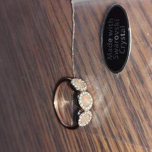 White & Peach Swarovski Crystal Ring, Sz 8.5